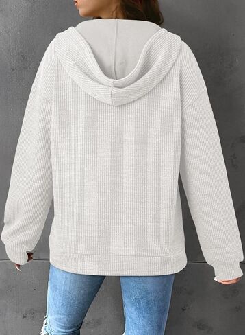 Dokotoo Womens Hoodies Oversized Sweatshirts Ribbed Knit Long Sleeve Drawstring V Neck Casual Pullover Sweatshirt Hooded Tops in Saudi Arabia