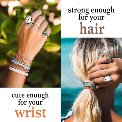 أساور K'lani Boho Hair Tie For Mother & Daughter ، مرونة قابلة للتعديل مع السحر ، حاملي ذيل حصان بدون دقة ، أساور أنيقة للشعر الكثيف والرقيق ، الأنيق ، العصري والعملي ، مجموعة هدايا مثالية من 2 in Kuwait