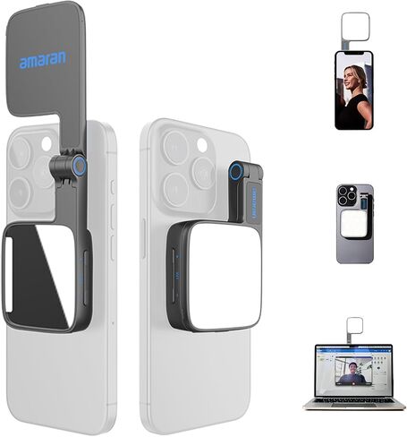 Amaran Go Magnetic Selfie Phone Light, Compatible with MagSafe & Qi2 Magnets, Dual LED Light Source with Adjustable Mirror Light & CCT (2700K-6500K), for Selfies, Makeup, & Content Creation (Green) in Saudi Arabia