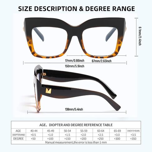 Oversized Thick Reading Glasses, Extra Large Bule Light Blocking Reader, Fashion Big Frame Anti Glare/UV Eyewear in Saudi Arabia
