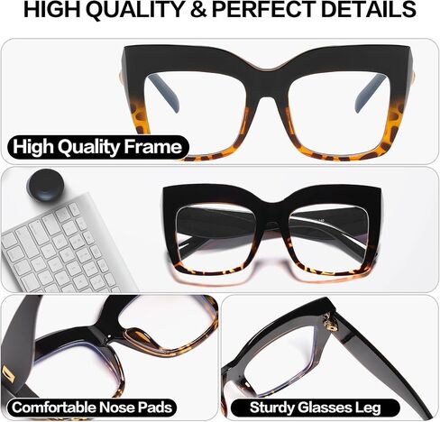 Oversized Thick Reading Glasses, Extra Large Bule Light Blocking Reader, Fashion Big Frame Anti Glare/UV Eyewear in Saudi Arabia