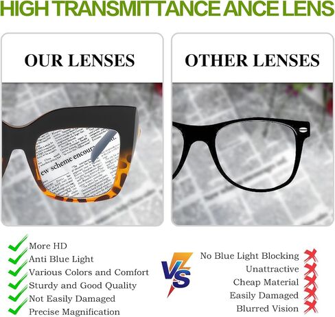 Oversized Thick Reading Glasses, Extra Large Bule Light Blocking Reader, Fashion Big Frame Anti Glare/UV Eyewear in Saudi Arabia