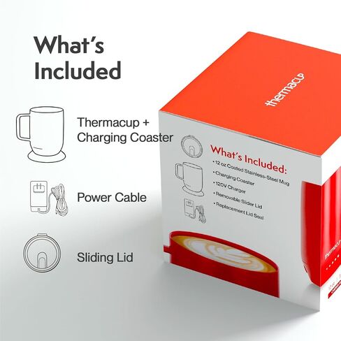 كوب قهوة مسخن متميز مع 5 إعدادات درجات الحرارة ، كوب كهربائي ذكي رائد في الصناعة ، بطارية تصل إلى 8 ساعات ، 12 أوقية مع غطاء (إجمالي 14 أوقية) أسود في منتصف الليل in Kuwait