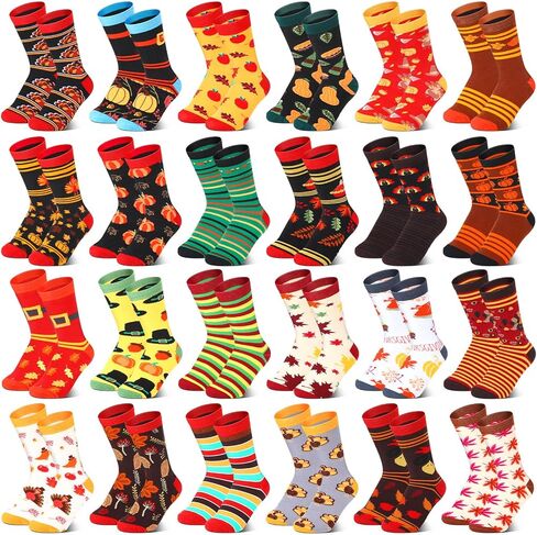 Jeyiour 24 Pair Fall Autumn Socks Men Women Turkey Pumpkin Socks for Thanksgiving Holiday Colorful Gifts in Saudi Arabia