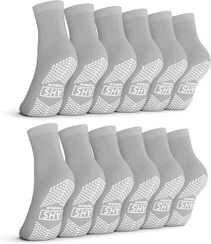AMERICAN HOSPITAL SUPPLY Non-Slip Grip Socks – 6 Pairs | Hospital Socks for Men & Women | Anti-Skid for Adults in Kuwait