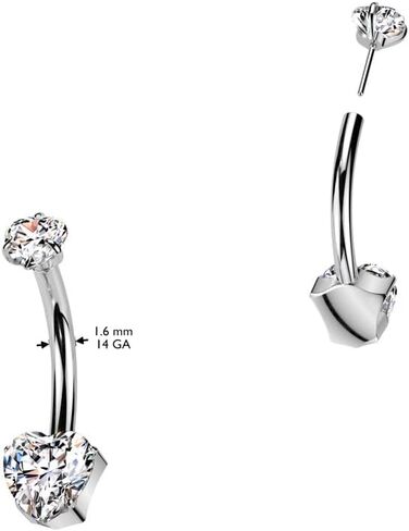 Pierced Owl 14GA ASTM F-136 Implant Grade Titanium Threadless Push-In CZ Crystal Heart Belly Button Ring in Saudi Arabia
