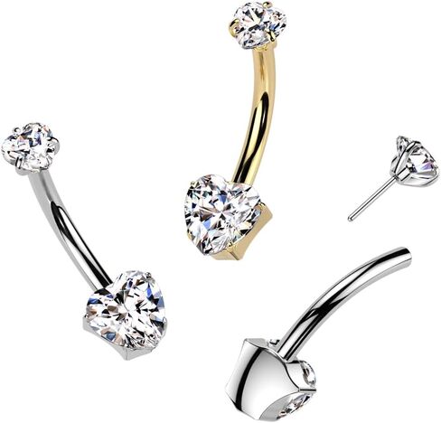Pierced Owl 14GA ASTM F-136 Implant Grade Titanium Threadless Push-In CZ Crystal Heart Belly Button Ring in Saudi Arabia