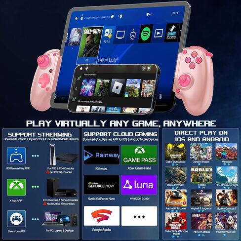 arVin Mobile Gaming Controller for iPhone/iPad/Android/Tablet/PC/Switch/PS4, Wireless Gamepad with RGB Cooler/Hall Effect Sensing Joystick/Turbo/Back Key,for Xbox Game Pass/PS Remote Play/Steam Link in Saudi Arabia