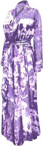Plus Size Soft Brushed & Rayon Tie Dye Retro 1930-40's Dressing Hostess Gown Robe with Attached Belt in Kuwait