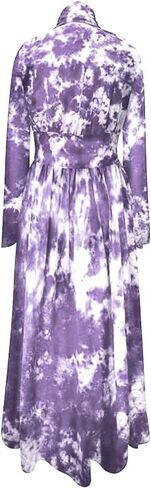 Plus Size Soft Brushed & Rayon Tie Dye Retro 1930-40's Dressing Hostess Gown Robe with Attached Belt in Kuwait