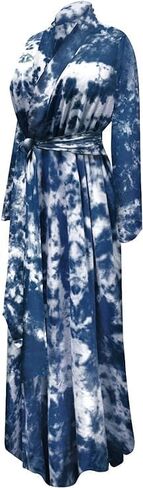 Plus Size Soft Brushed & Rayon Tie Dye Retro 1930-40's Dressing Hostess Gown Robe with Attached Belt in Kuwait