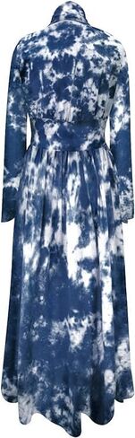 Plus Size Soft Brushed & Rayon Tie Dye Retro 1930-40's Dressing Hostess Gown Robe with Attached Belt in Kuwait