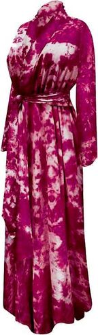 Plus Size Soft Brushed & Rayon Tie Dye Retro 1930-40's Dressing Hostess Gown Robe with Attached Belt in Kuwait