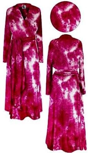 Plus Size Soft Brushed & Rayon Tie Dye Retro 1930-40's Dressing Hostess Gown Robe with Attached Belt in Kuwait