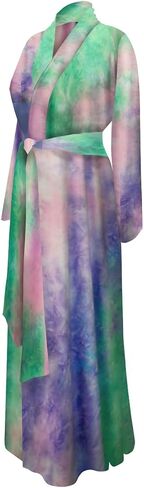 Plus Size Soft Brushed & Rayon Tie Dye Retro 1930-40's Dressing Hostess Gown Robe with Attached Belt in Kuwait