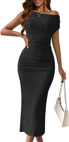 MITILLY Women's 2025 Summer Formal Midi Dress Elegant One Shoulder Bodycon Ruched Wedding Guest Cocktail Dress in Saudi Arabia