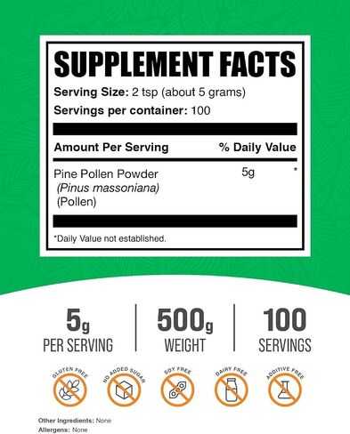 BulkSupplements.com Pine Pollen Powder - Broken Cell Wall, Pine Pollen Supplement, Herbal Supplement - Gluten Free, 5g per Serving, 250g (8.8 oz) (Pack of 1) in Saudi Arabia
