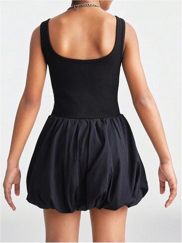 SHENHE Girl's Bubble Dress Scoop Neck Sleeveless Ribbed Knit Puffy Cute Tank Dress in Saudi Arabia