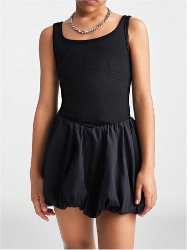 SHENHE Girl's Bubble Dress Scoop Neck Sleeveless Ribbed Knit Puffy Cute Tank Dress in Saudi Arabia