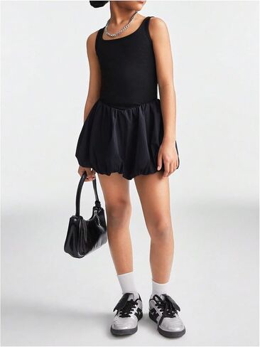 SHENHE Girl's Bubble Dress Scoop Neck Sleeveless Ribbed Knit Puffy Cute Tank Dress in Saudi Arabia