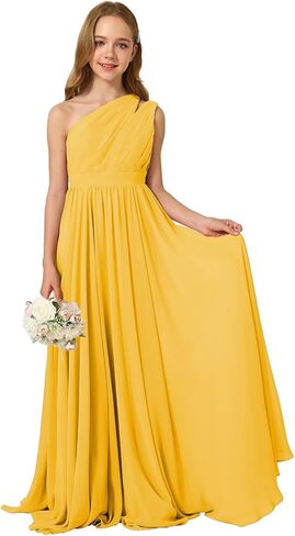 MCieloLuna Girls Chiffon Wedding Bridesmaid Dress One Shoulder A-Line Flower Girl Dresses Formal Evening Party Maxi Gown in Kuwait