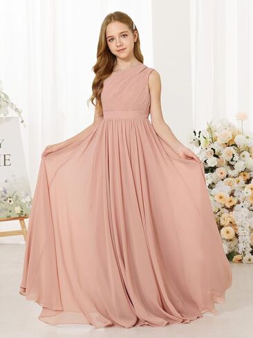 MCieloLuna Girls Chiffon Wedding Bridesmaid Dress One Shoulder A-Line Flower Girl Dresses Formal Evening Party Maxi Gown in Kuwait