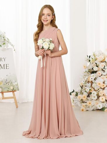 MCieloLuna Girls Chiffon Wedding Bridesmaid Dress One Shoulder A-Line Flower Girl Dresses Formal Evening Party Maxi Gown in Kuwait