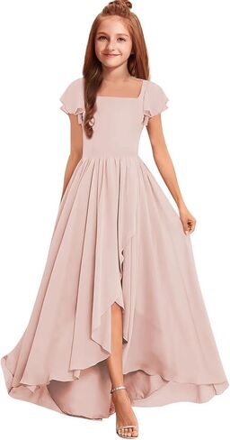 Junior Bridesmaid Dresses Chiffon Long Flower Girl Dress for Teen Girls Formal Wedding Party Dress Pageant Gown in Kuwait