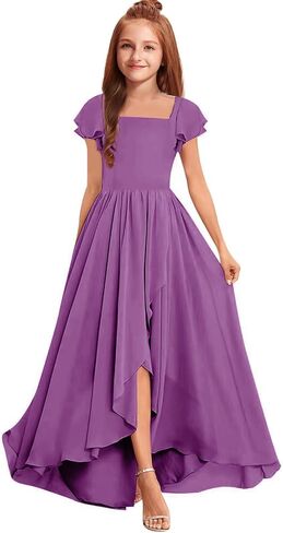 Junior Bridesmaid Dresses Chiffon Long Flower Girl Dress for Teen Girls Formal Wedding Party Dress Pageant Gown in Kuwait