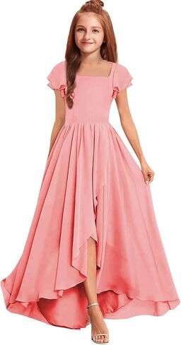 Junior Bridesmaid Dresses Chiffon Long Flower Girl Dress for Teen Girls Formal Wedding Party Dress Pageant Gown in Kuwait