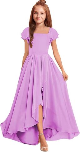 Junior Bridesmaid Dresses Chiffon Long Flower Girl Dress for Teen Girls Formal Wedding Party Dress Pageant Gown in Kuwait
