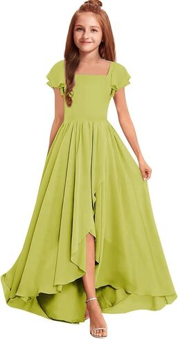Junior Bridesmaid Dresses Chiffon Long Flower Girl Dress for Teen Girls Formal Wedding Party Dress Pageant Gown in Kuwait
