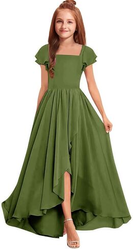 Junior Bridesmaid Dresses Chiffon Long Flower Girl Dress for Teen Girls Formal Wedding Party Dress Pageant Gown in Kuwait