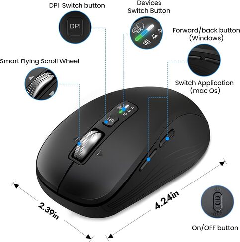 ماوس بلوتوث لاسلكي، USB+بلوتوث مزدوج، DPI قابل للتعديل، طراز L380، ماوس صامت متعدد الأجهزة للكمبيوتر، الكمبيوتر المحمول، iPad، الكمبيوتر اللوحي، MacBook in Kuwait
