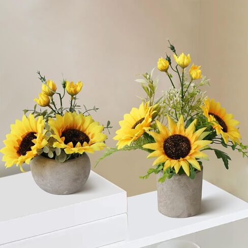 Sunflowers Artificial Flowers with Vase,Fake Flowers Bouquet for Sunflower Decor,Sunflower Kitchen Decor,Silk Flowers for Home Decor Living Room,Flower Centerpieces for Tables,Coffee Table Decor in Saudi Arabia
