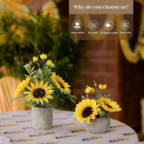 Sunflowers Artificial Flowers with Vase,Fake Flowers Bouquet for Sunflower Decor,Sunflower Kitchen Decor,Silk Flowers for Home Decor Living Room,Flower Centerpieces for Tables,Coffee Table Decor in Saudi Arabia