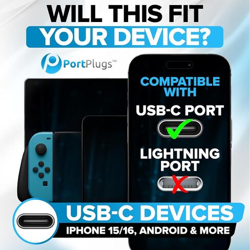 سدادات غبار USB-C من PortPlugs (5 أزواج) متوافقة مع iPhone 16 وSamsung Galaxy S24-S8 وPixel ومنافذ شحن من النوع C، وتتضمن أغطية سماعات الرأس وأدوات SIM وفرشاة تنظيف (شفاف) in Saudi Arabia