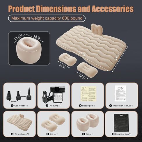Vextone Inflatable Air Mattress Rear Back Seat Car Bed - PVC Thickened Travel Camping Air Mattress for Small Cars, Black Sleeping Car Mattress - Universal Fit, with Pillows, Piers, Repair Pad in Saudi Arabia