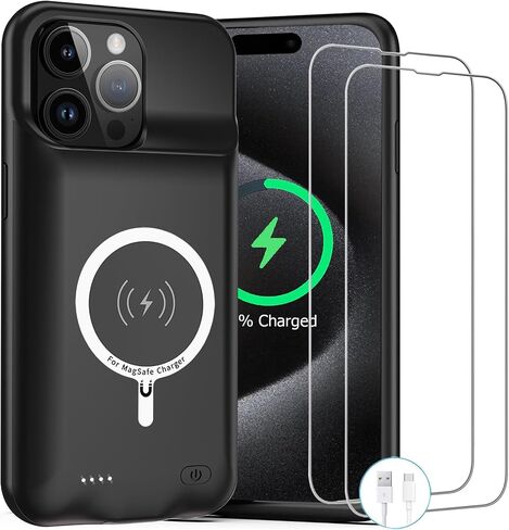 Battery Case for iPhone 15 , Newest 10000mAh Rechargeable Portable Charging Case with Wireless Charging Compatible for iPhone 15 (6.1 inch) with Carplay Extended Battery Pack Charger Case (Black) in Saudi Arabia