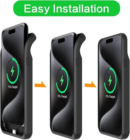 Battery Case for iPhone 15 , Newest 10000mAh Rechargeable Portable Charging Case with Wireless Charging Compatible for iPhone 15 (6.1 inch) with Carplay Extended Battery Pack Charger Case (Black) in Saudi Arabia