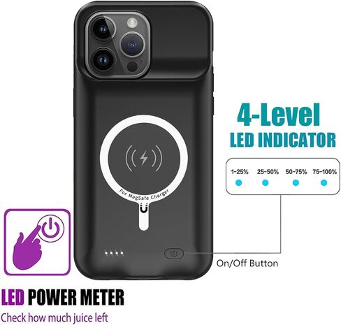 Battery Case for iPhone 15 , Newest 10000mAh Rechargeable Portable Charging Case with Wireless Charging Compatible for iPhone 15 (6.1 inch) with Carplay Extended Battery Pack Charger Case (Black) in Saudi Arabia