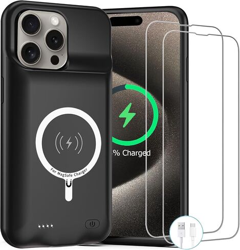Battery Case for iPhone 15 , Newest 10000mAh Rechargeable Portable Charging Case with Wireless Charging Compatible for iPhone 15 (6.1 inch) with Carplay Extended Battery Pack Charger Case (Black) in Saudi Arabia