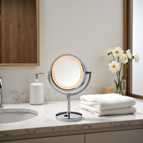 JERDON Lighted Tabletop Makeup Mirror - LED Lighted Vanity Mirror with 1X and 5X Magnification in Chrome Finish - Model HL745CO in Saudi Arabia