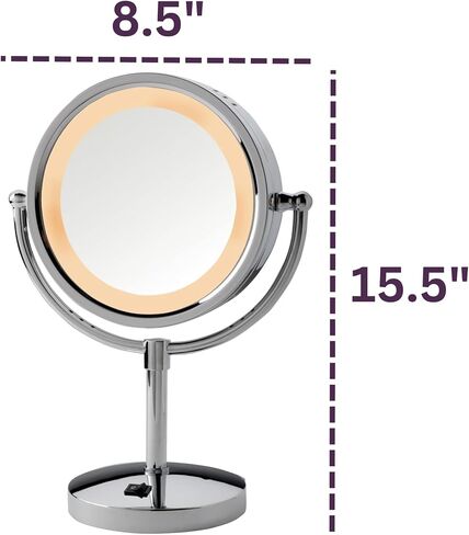 JERDON Lighted Tabletop Makeup Mirror - LED Lighted Vanity Mirror with 1X and 5X Magnification in Chrome Finish - Model HL745CO in Saudi Arabia