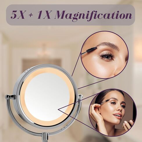 JERDON Lighted Tabletop Makeup Mirror - LED Lighted Vanity Mirror with 1X and 5X Magnification in Chrome Finish - Model HL745CO in Saudi Arabia