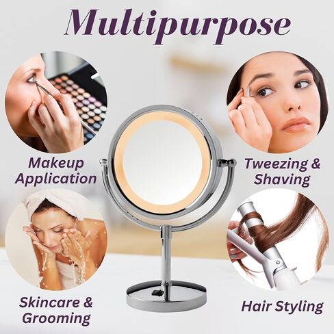 JERDON Lighted Tabletop Makeup Mirror - LED Lighted Vanity Mirror with 1X and 5X Magnification in Chrome Finish - Model HL745CO in Saudi Arabia