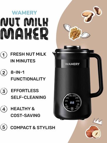 Wamery Original Nut Milk Maker Blender Machine - 32oz Almond, Oat, Soy Milk Maker - Plant Based & Vegan Milk Maker with Delay Start, Keep Warm & Boil Water Functions in Kuwait