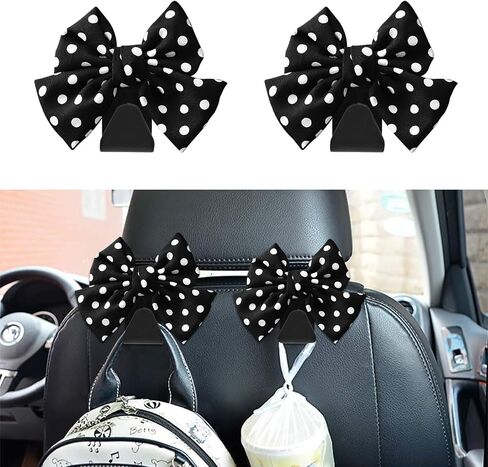 2PCS Car Seat Headrest Hooks, Purse Hook for Car, Bow Shaped Vehicle Backseat Storage Hooks, Universal Car Purse Holder Hook Car Accessories Compatible with Purse Coat (Black Wave Point) in Saudi Arabia