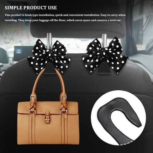 2PCS Car Seat Headrest Hooks, Purse Hook for Car, Bow Shaped Vehicle Backseat Storage Hooks, Universal Car Purse Holder Hook Car Accessories Compatible with Purse Coat (Black Wave Point) in Saudi Arabia