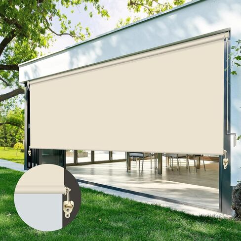 ZY Blinds Outdoor Cordless Roller Shades, Windproof Light Filtering Black Solar Fabric Window Blinds, Custom Sunlight Protection Shades for Window, Deck, Porch, Balcony, Backyard in Saudi Arabia